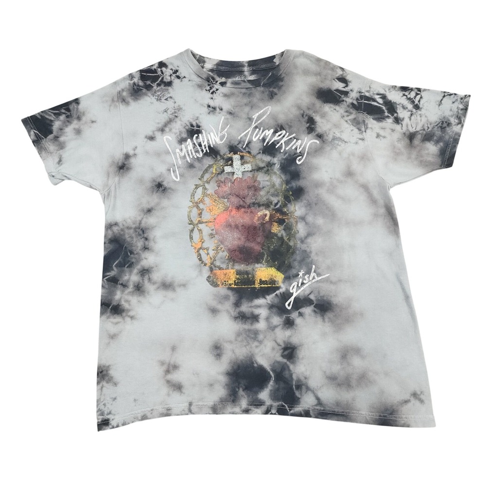 Smashing Pumpkins Mens Gish Tie Dye Graphic T-Shirt Cotton Black Grey Large